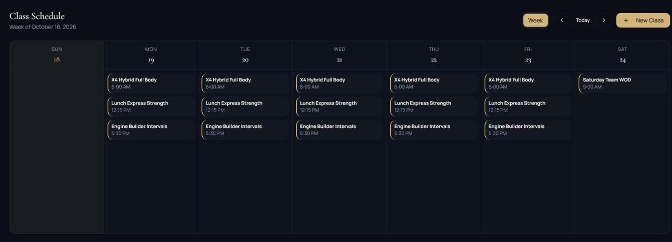 The OmniFit class schedule for a week